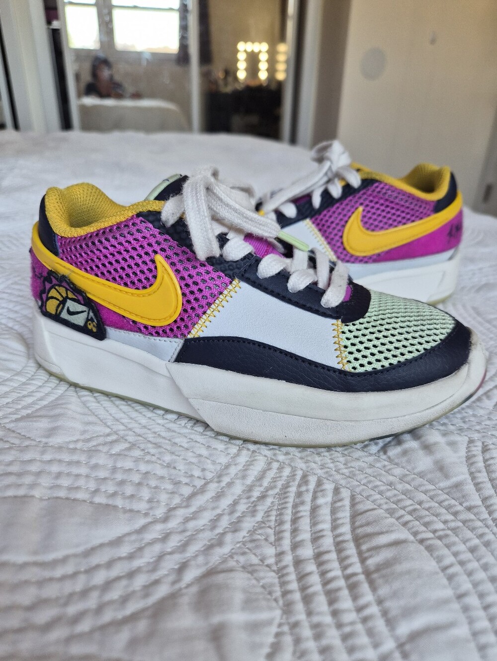 VGUC Nike Ja 1 SE Camp Ja Basketball Shoes size 1 University Gold Hyper Violet
